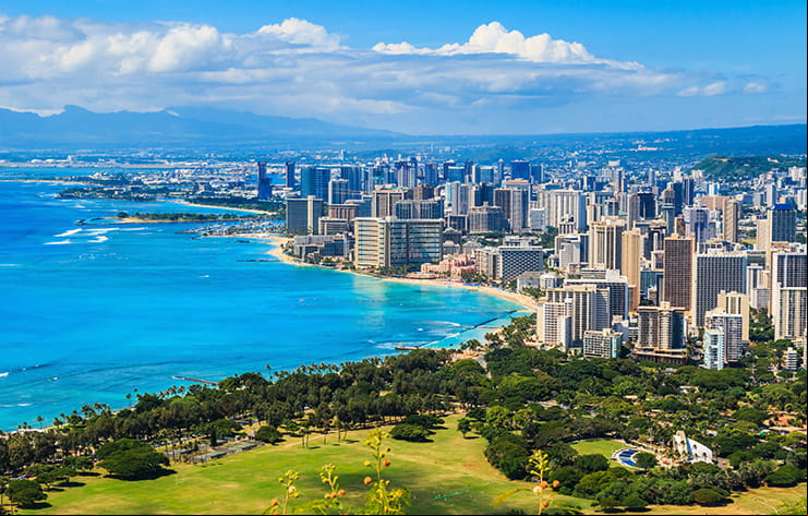 Honolulu shoreline and skyline.